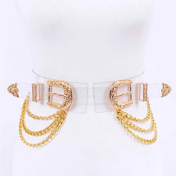 Plus Size Western Clear & Gold Chain Corset Statement Belt - Picture 1 of 3